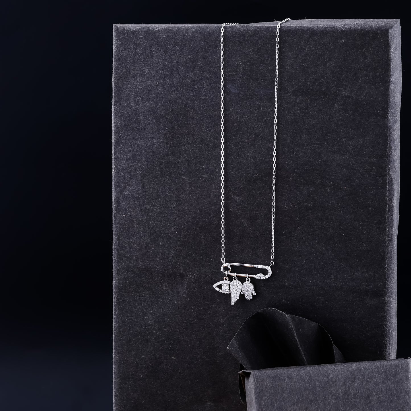 CHARM SAFETY PIN NECKLACE